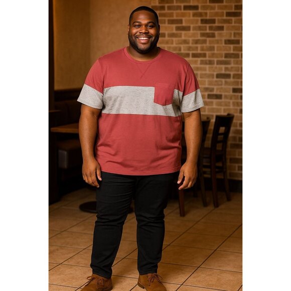 American Eagle Outfitters T-Shirt XXL Mens Red Gray Colorblock Casual Crewneck - Picture 9 of 9